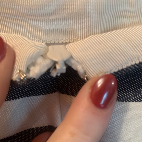 J Crew Shiny Striped Mini Skirt Womens SZ 6 Cotton Stretch Metallic WhiteZipper - Picture 4 of 7